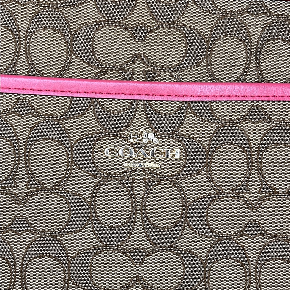 Coach Tan and Pink Signature Crossbody Bag - Picture 4 of 16